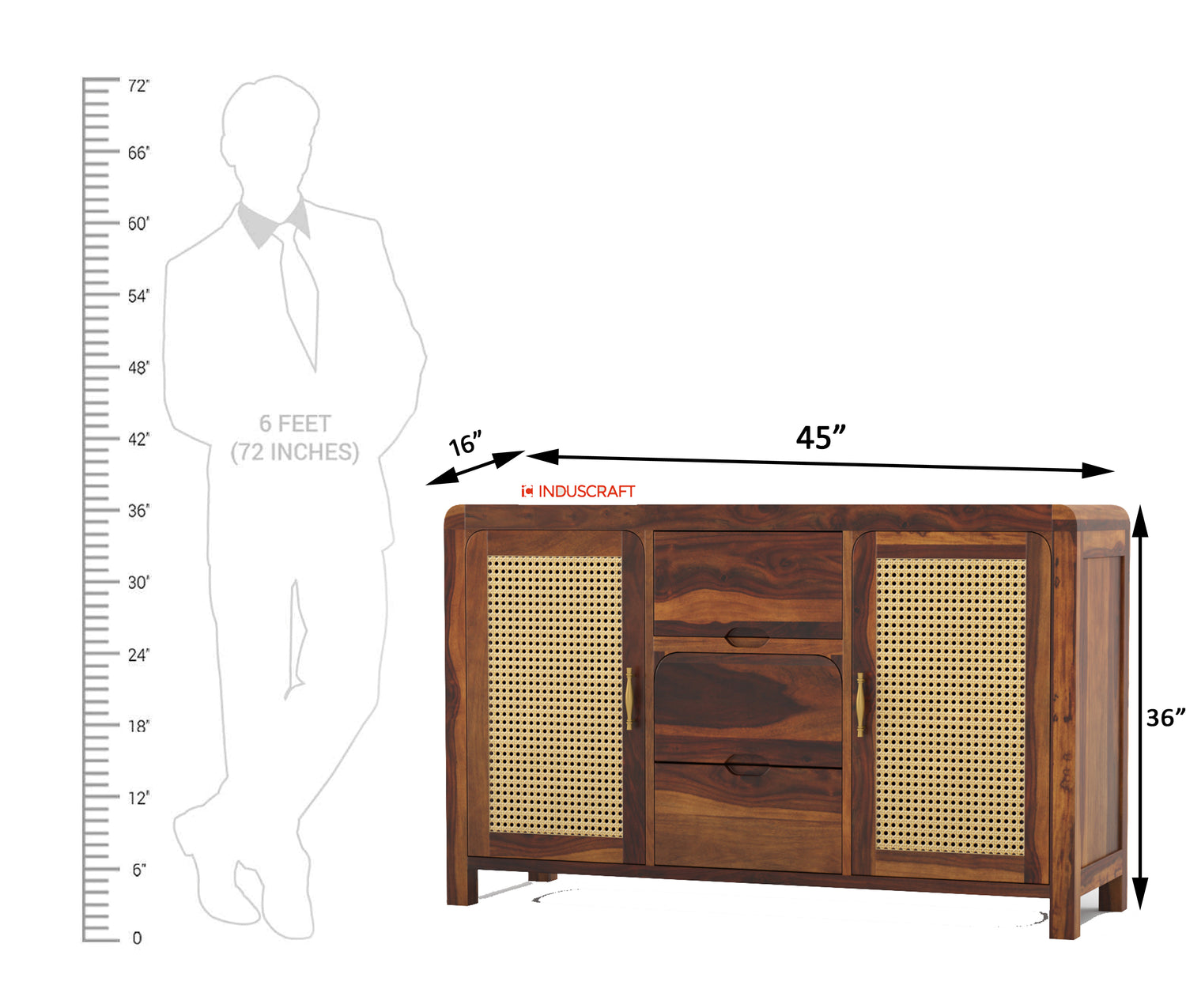 Zavya Rattan Sideboard in Solid Sheesham Wood by Induscraft