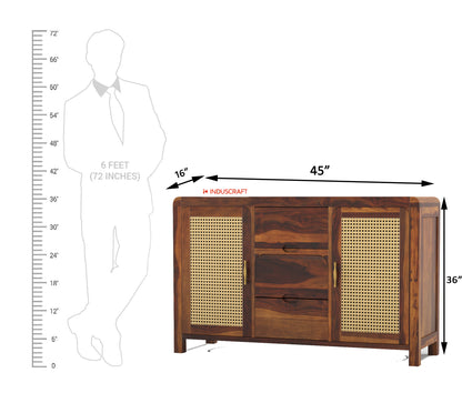 Zavya Rattan Sideboard in Solid Sheesham Wood by Induscraft
