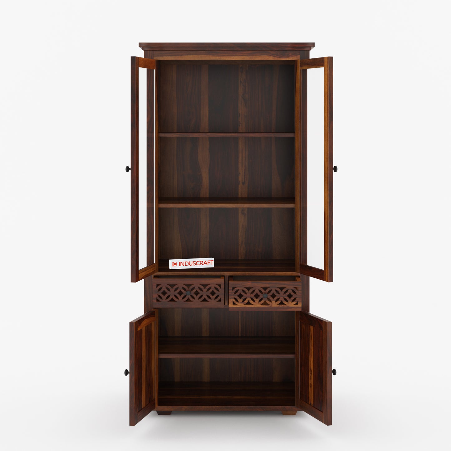 Disa Display Cabinet in Solid Sheesham Wood with Glass Doors by Induscraft
