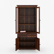 Wooden bookshelf with open doors on a white background