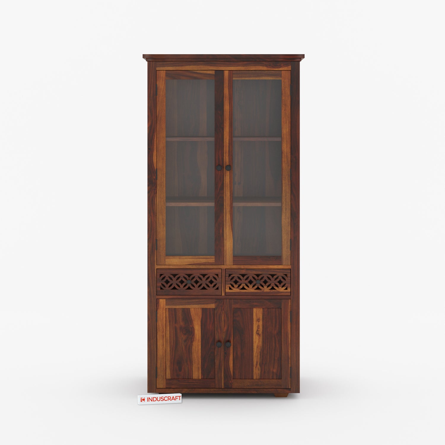 Disa Sheesham Wood Tall Modern 4 Door Display Cabinet