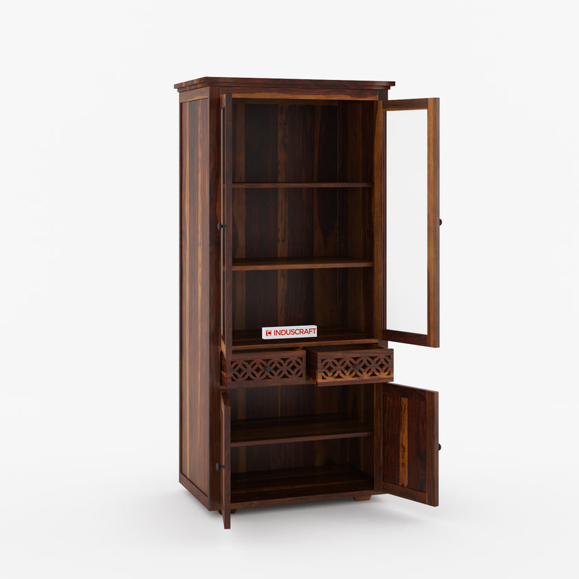 Disa Sheesham Wood Tall Modern 4 Door Display Cabinet