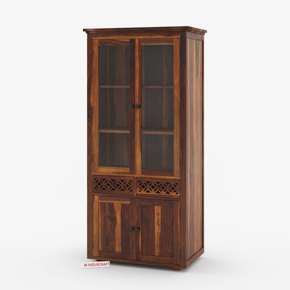 Disa Display Cabinet in Solid Sheesham Wood with Glass Doors by Induscraft
