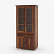 Wooden cabinet with glass doors and decorative elements on a white background