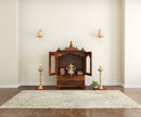 Divine Pooja Mandir in Solid Sheesham Wood with Glass Doors & Decorative Dome Top by Induscraft - Induscraft