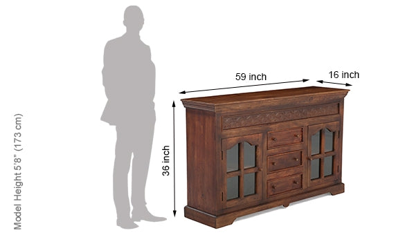 Reva Nest Solid Sheesham Wood Sideboard with Glass Cabinets & Drawers by Induscraft - Induscraft