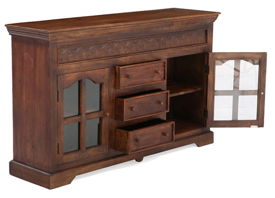 Reva Nest Solid Sheesham Wood Sideboard with Glass Cabinets & Drawers by Induscraft - Induscraft