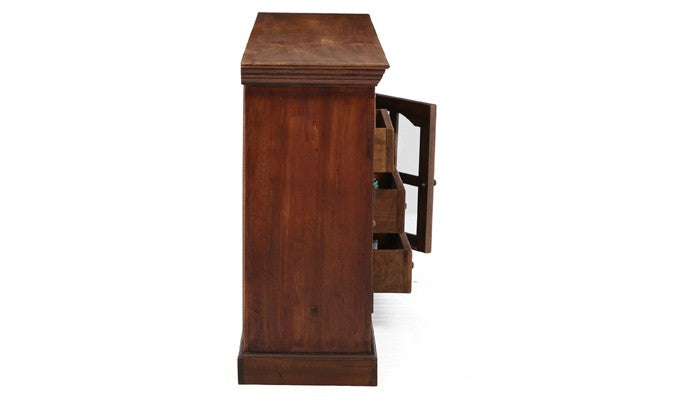 Reva Nest Solid Sheesham Wood Sideboard with Glass Cabinets & Drawers by Induscraft - Induscraft