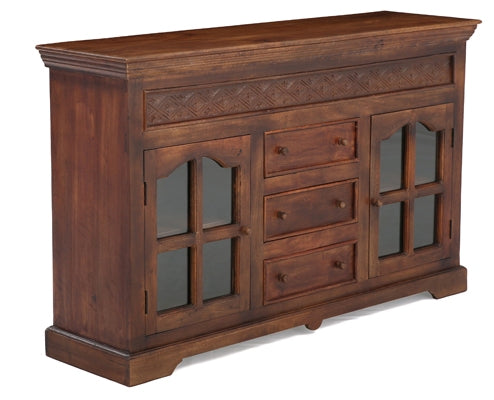 Reva Nest Solid Sheesham Wood Sideboard with Glass Cabinets & Drawers by Induscraft - Induscraft
