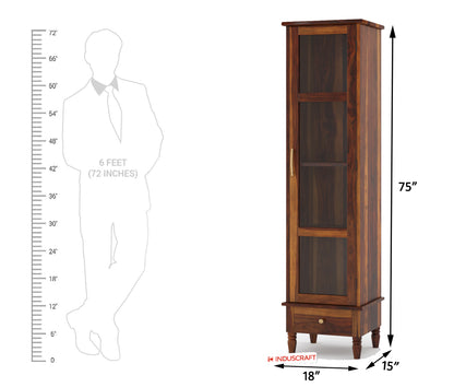 Tura Display Single door cabinet Solid Sheesham Wood with Glass Door by Induscraft