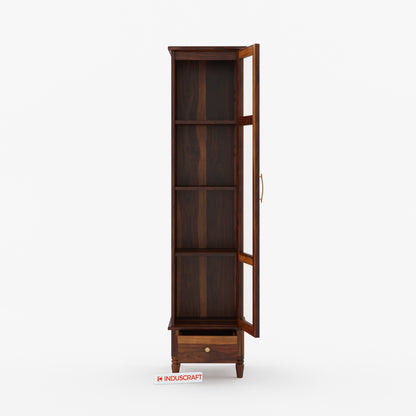 Tura Display Single door cabinet Solid Sheesham Wood with Glass Door by Induscraft