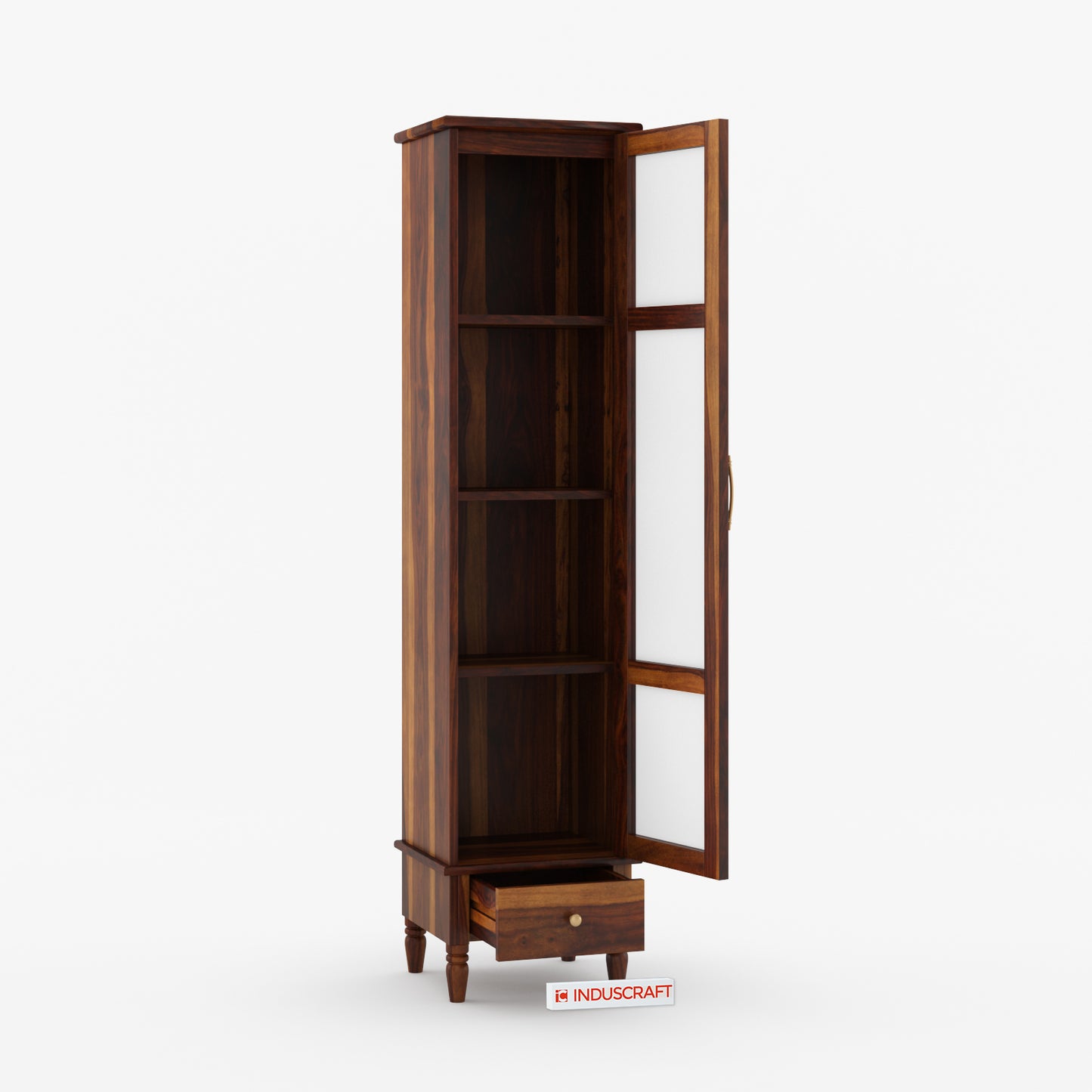 Tura Display Single door cabinet Solid Sheesham Wood with Glass Door by Induscraft