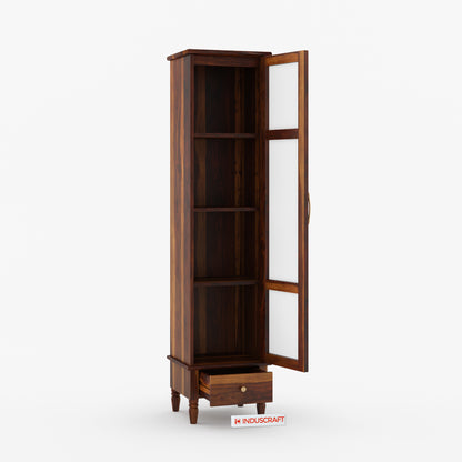 Tura Display Single door cabinet Solid Sheesham Wood with Glass Door by Induscraft