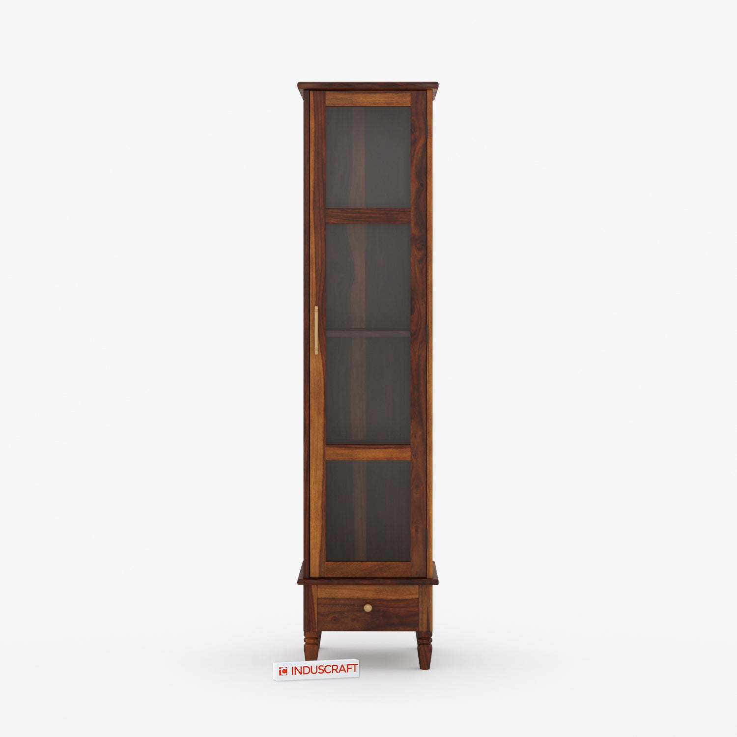Tura Sheesham Tall Glass Door Display Cabinet with Drawer