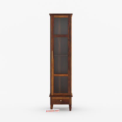 Tura Display Single door cabinet Solid Sheesham Wood with Glass Door by Induscraft