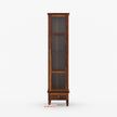 Wooden display cabinet with glass doors on a white background, featuring the Induscraft brand.