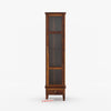 Wooden display cabinet with glass doors on a white background, featuring the Induscraft brand.