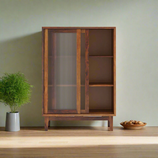 Wooden cabinet with glass doors