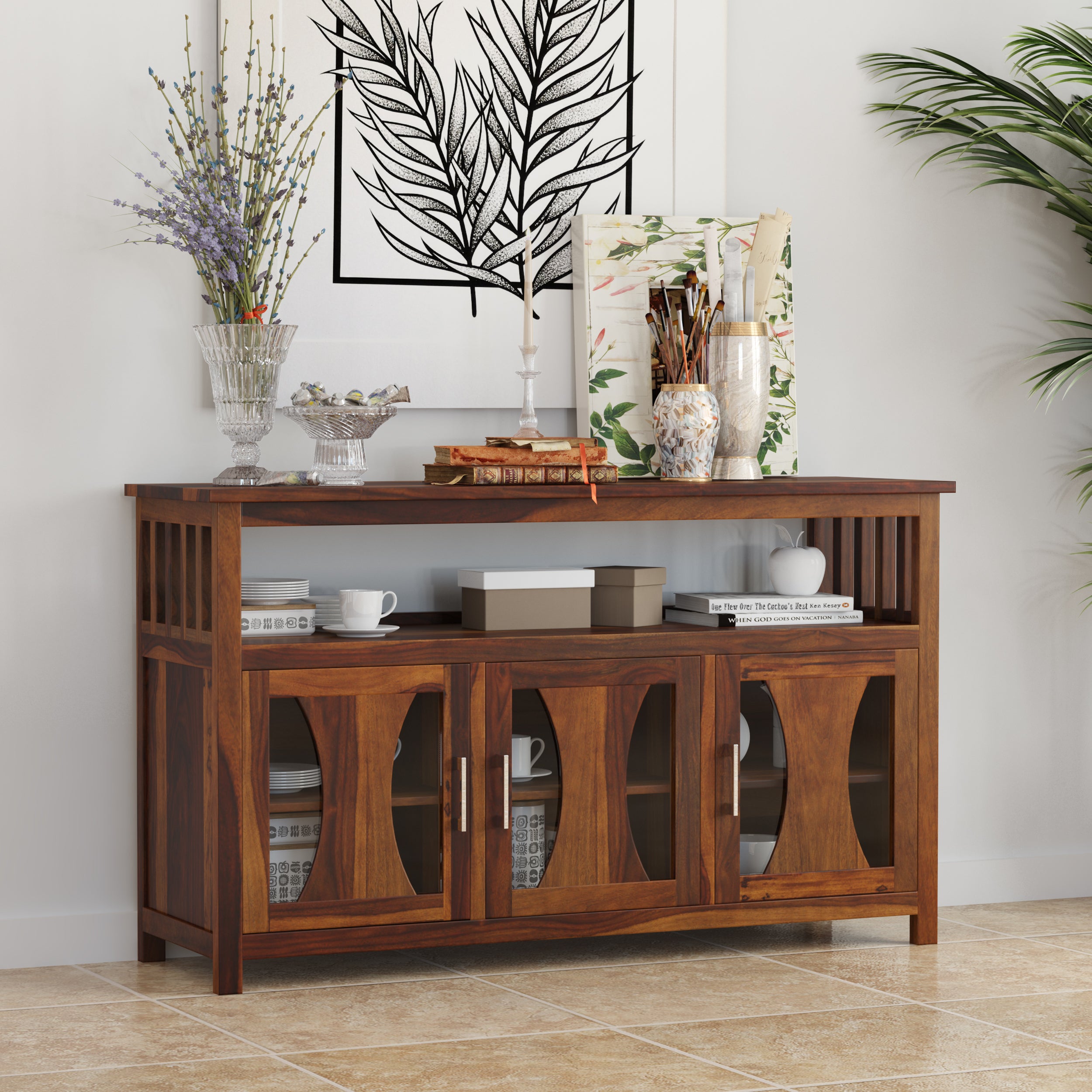 Yeshua Sheesham Contemporary 3 Glass Door Sideboard