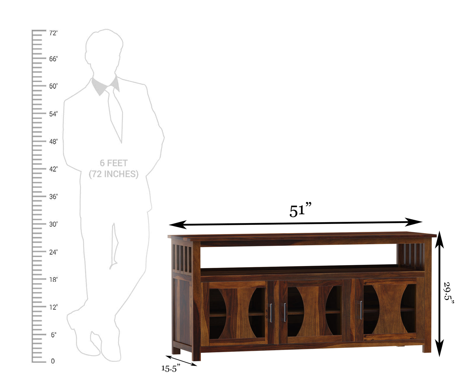 Yeshua Sideboard in Solid Sheesham Wood by INDUSCRAFT