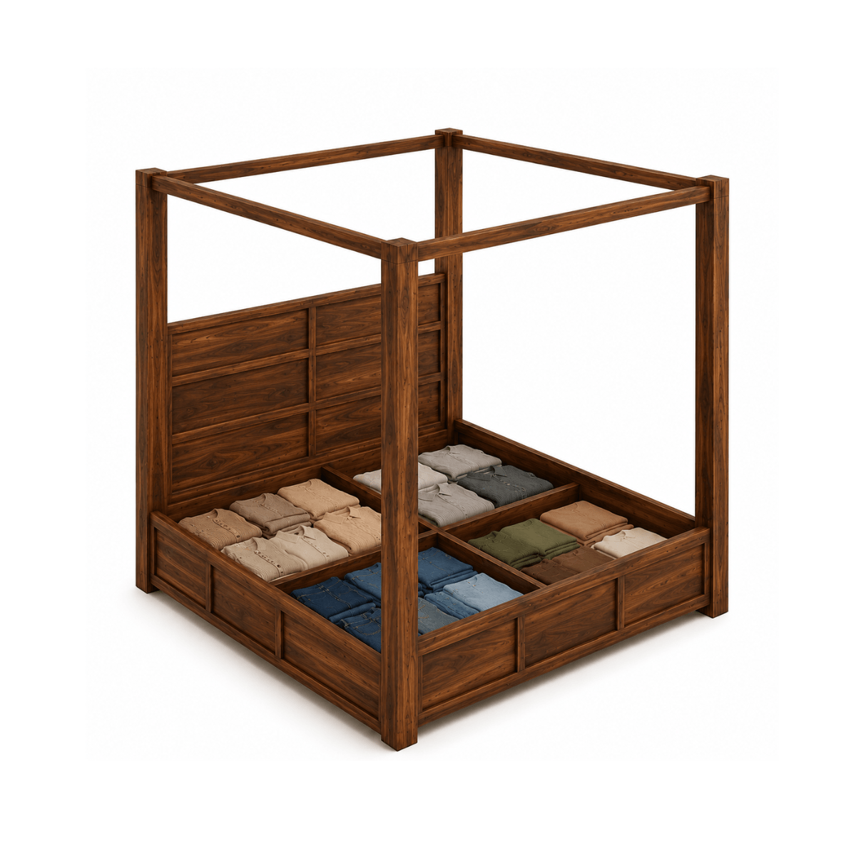 Julie Sheesham Wood Modern Canopy Bed with Panel Headboard