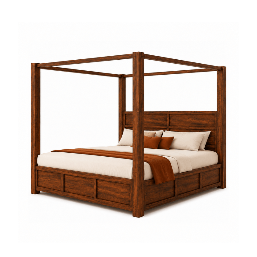 Julie Sheesham Wood Modern Canopy Bed with Panel Headboard