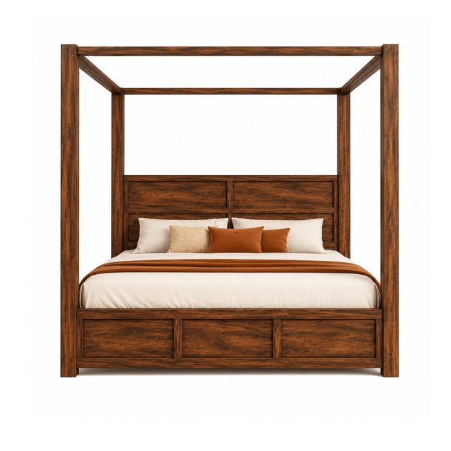Julie Sheesham Wood Modern Canopy Bed with Panel Headboard