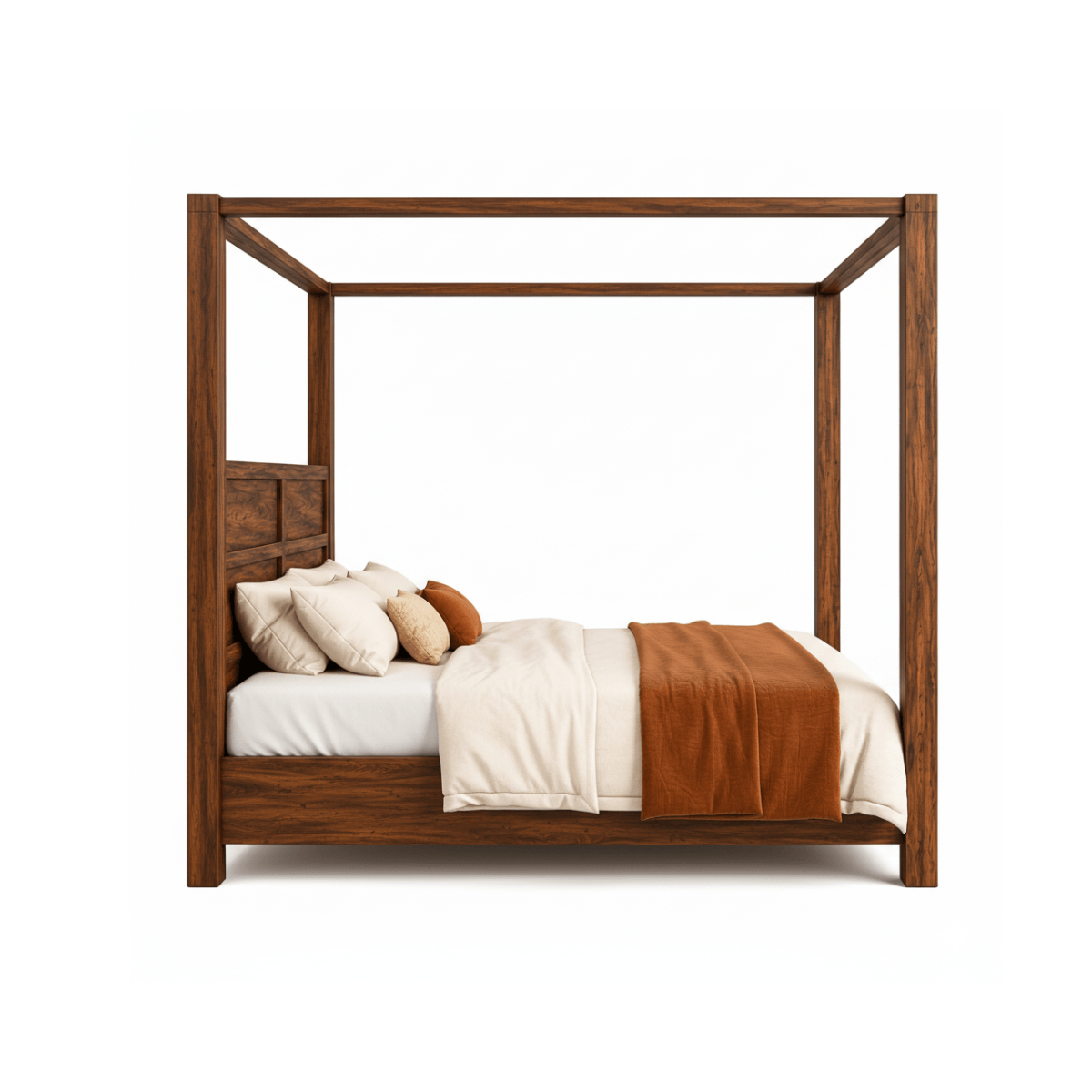 Julie Sheesham Wood Modern Canopy Bed with Panel Headboard