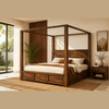 Julie Sheesham Wood Modern Canopy Bed with Panel Headboard