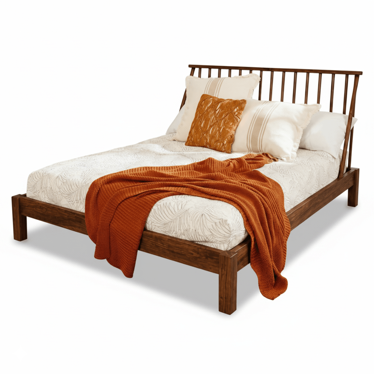 Kalash Solid Sheesham Wood Spindle Headboard Bed