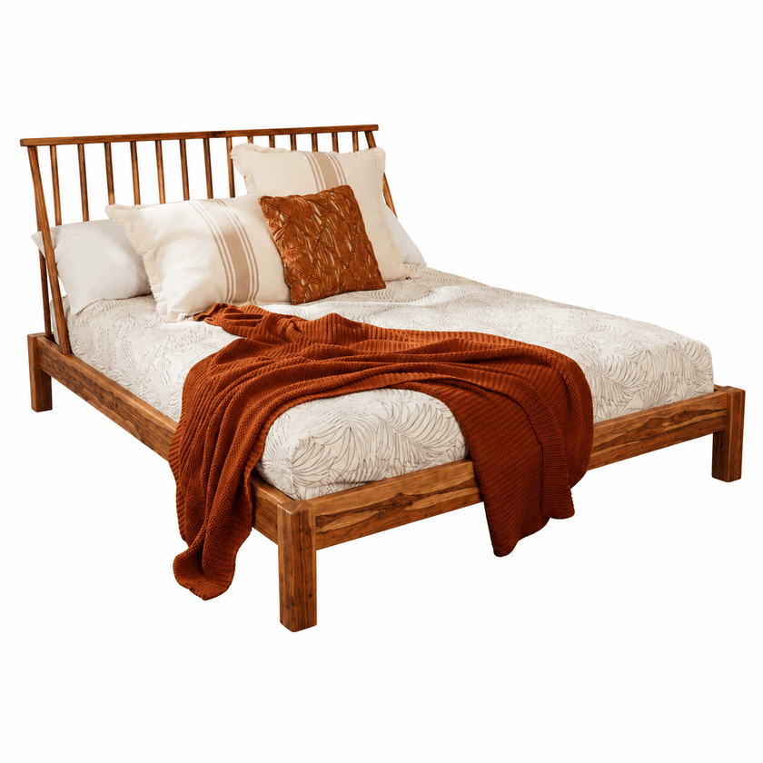 Kalash Solid Sheesham Wood Spindle Headboard Bed