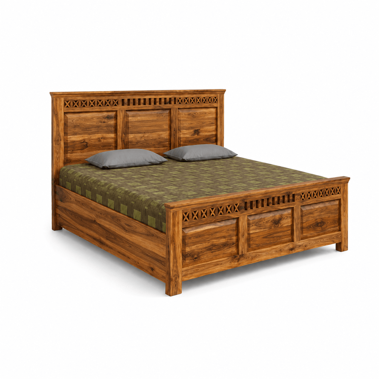 Karya Solid Sheesham Wood Bed with Designer Headboard