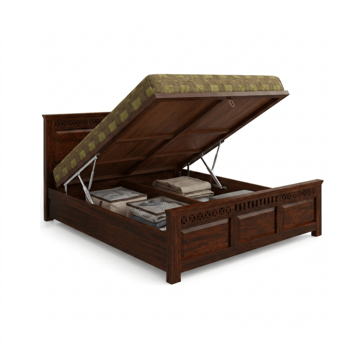 Karya Solid Sheesham Wood Bed with Designer Headboard