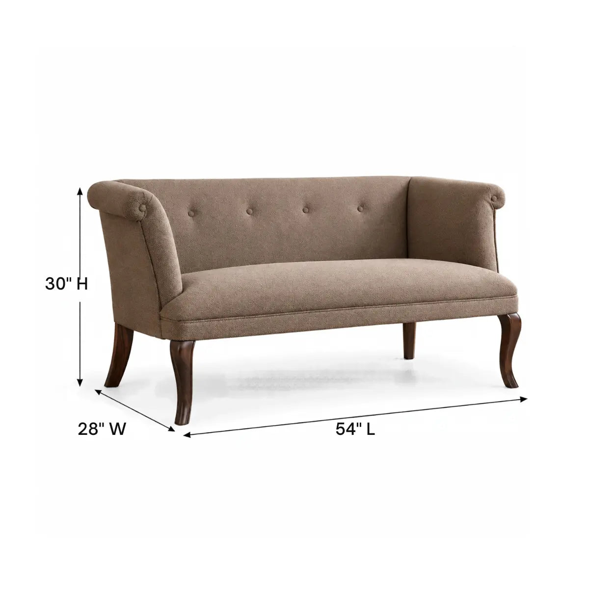 Kavira Classic 2 Seater Sofa with Rolled Arms and Curved Legs