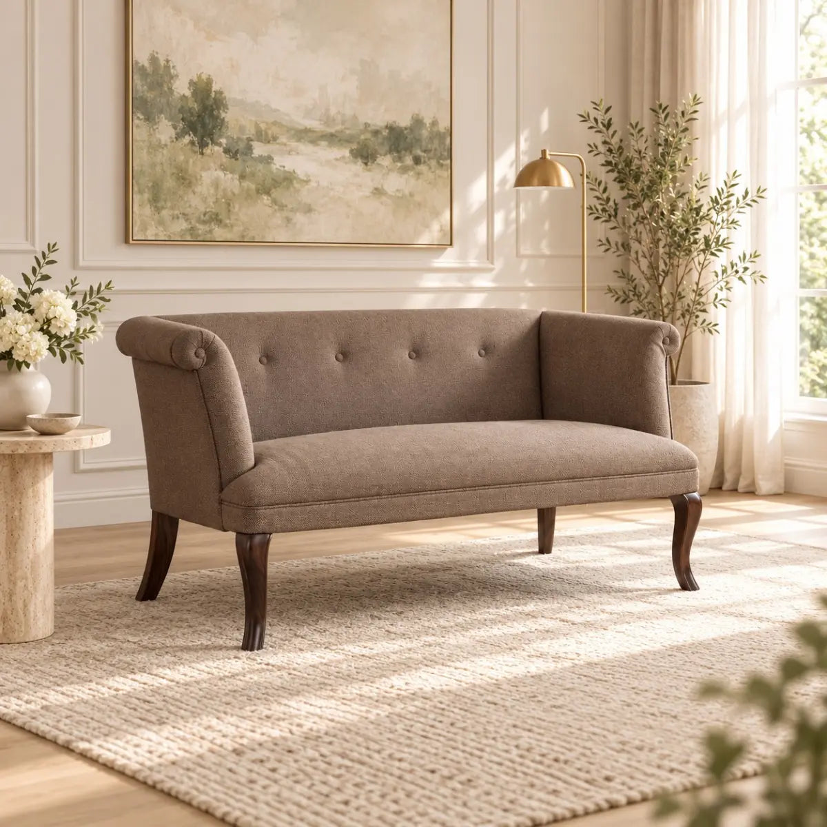 Kavira Classic 2 Seater Sofa with Rolled Arms and Curved Legs