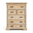 Front view of Kesara 6 drawer chest of drawers with raised panel drawer fronts and moulded crown