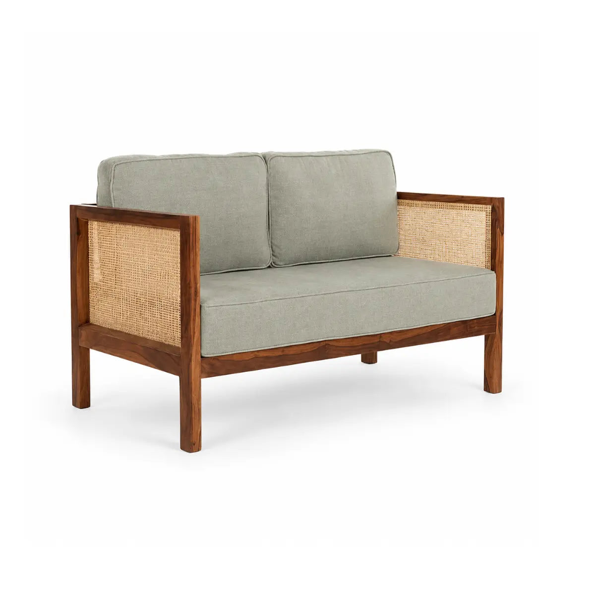 Kethra Solid Wood Two-Seater Sofa with Cane Armrests