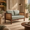 Kethra Solid Wood Two-Seater Sofa with Cane Armrests