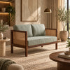 Kethra Solid Wood Two-Seater Sofa with Cane Armrests