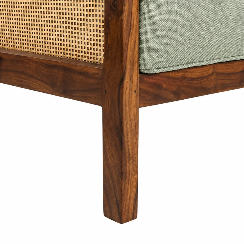 Kethra Solid Wood Two-Seater Sofa with Cane Armrests