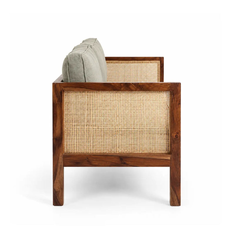 Kethra Solid Wood Two-Seater Sofa with Cane Armrests