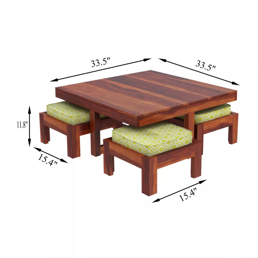 Khimsar square coffee table with 4 stools dimensions 33.5 x 33.5 inch