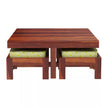 Khimsar square sheesham coffee table honey teak front view with stools tucked in