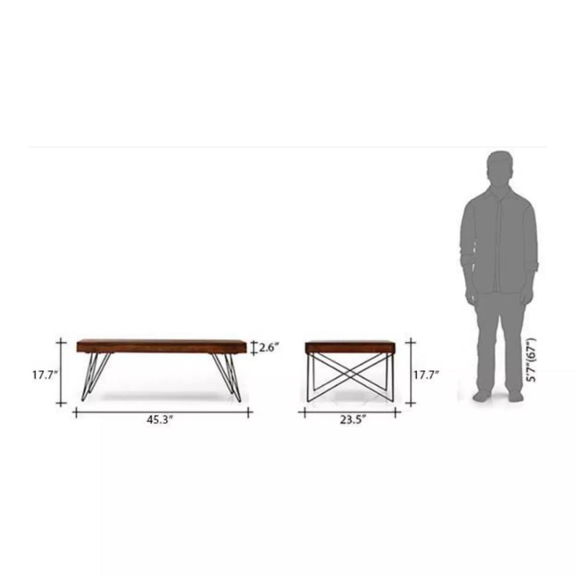 Kiana coffee table dimensions with front and side measurements