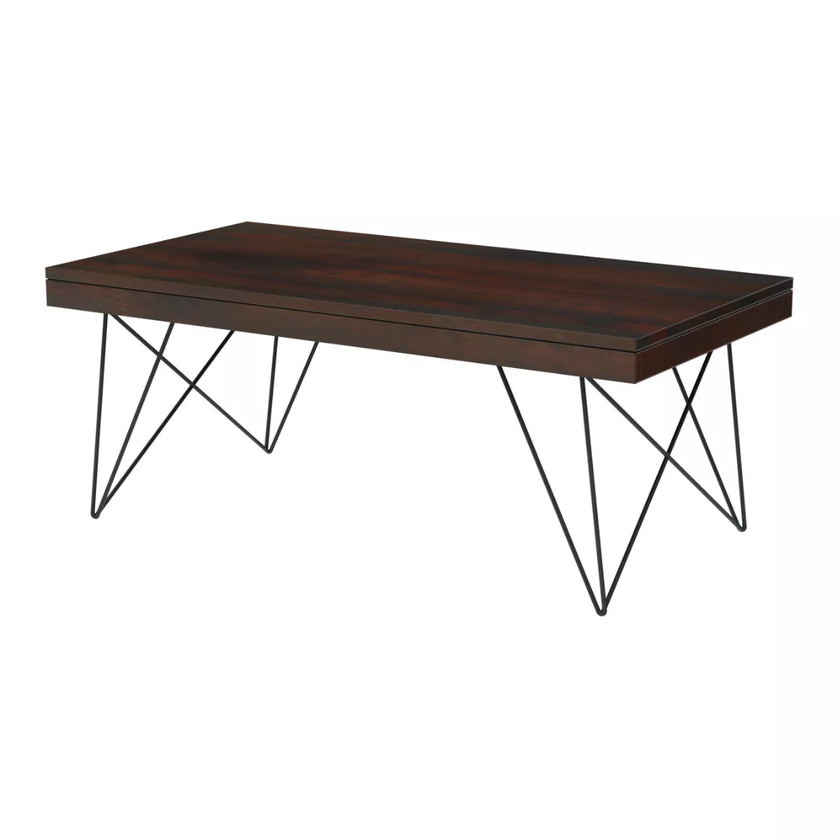 Kiana sheesham wood coffee table front view with metal legs