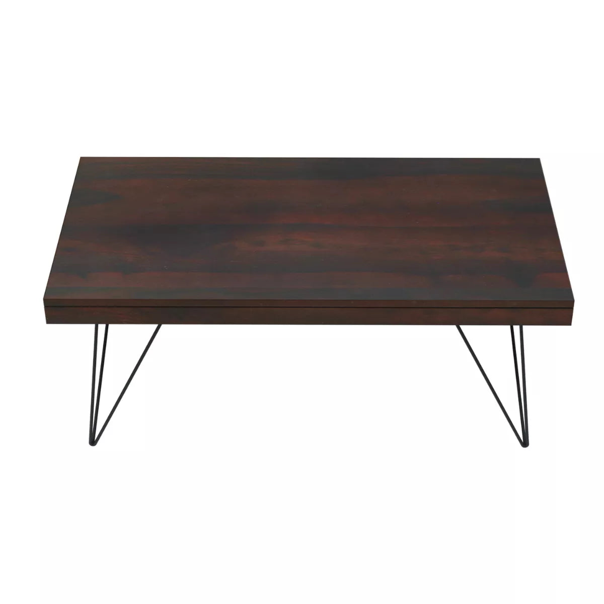 Kiana sheesham coffee table side view on metal hairpin legs