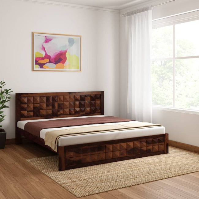 Antilla Modern Geometric Block-Patterned Sheesham Wood Bed