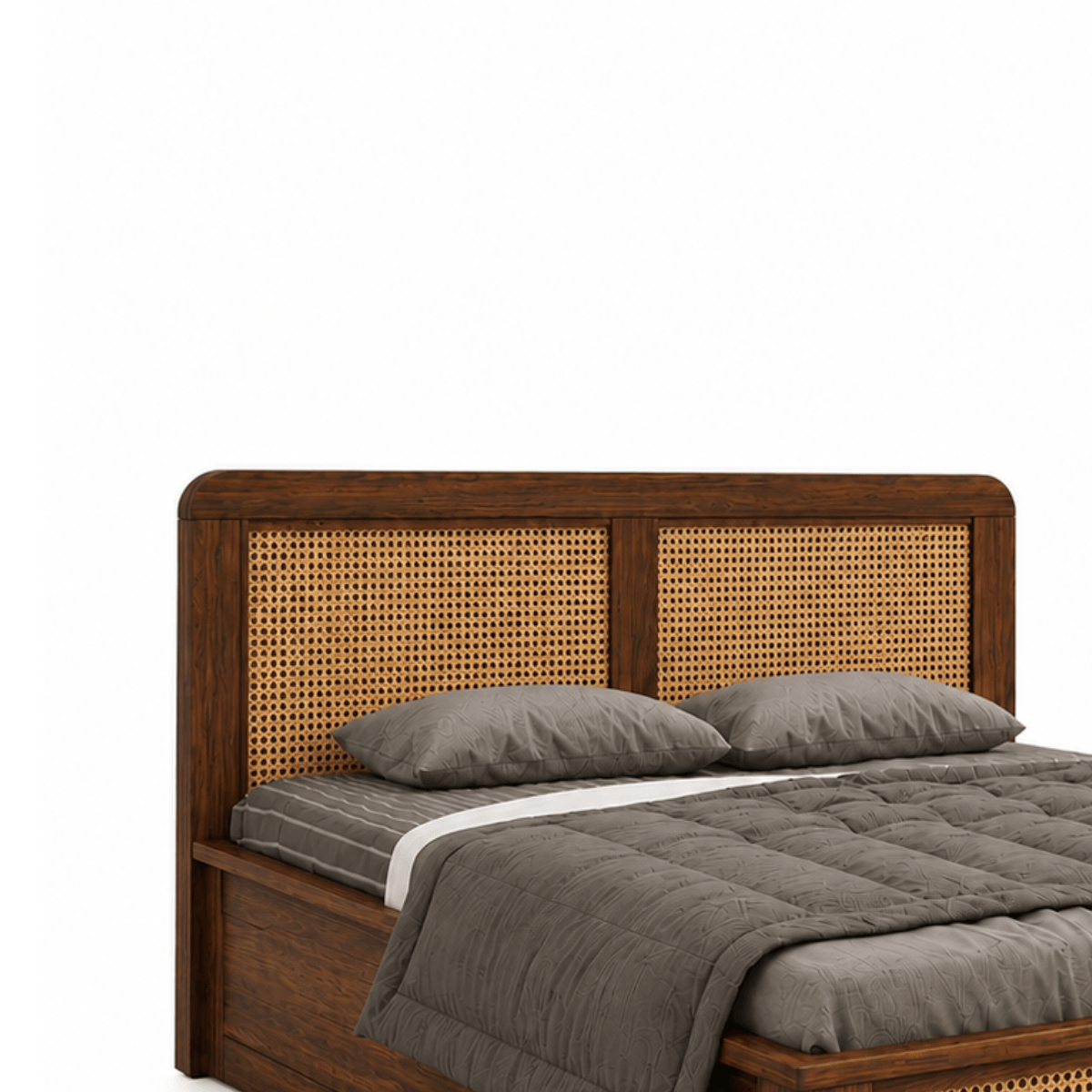 Kontour Sheesham Wood Platform Bed with Cane Headboard