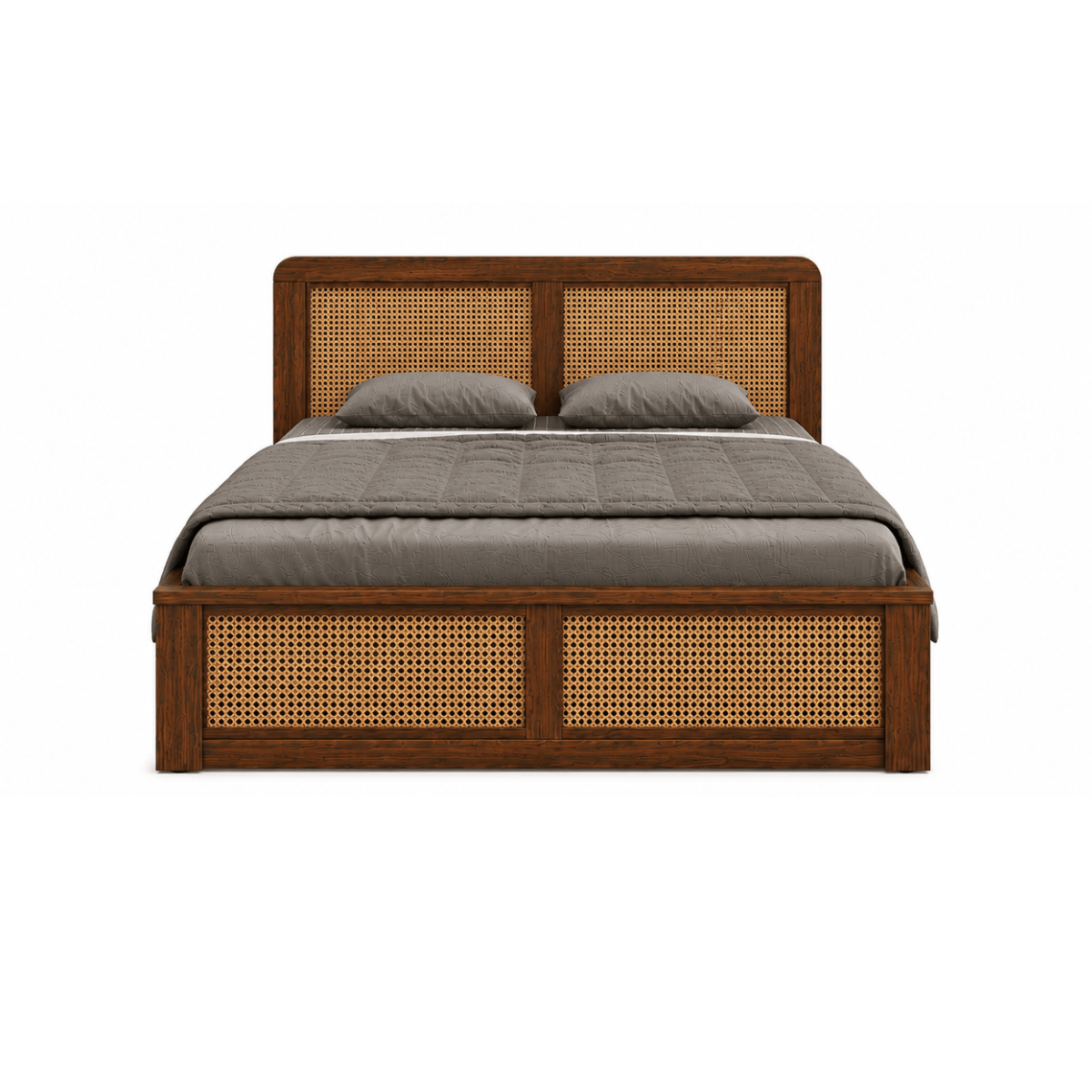 Kontour Sheesham Wood Platform Bed with Cane Headboard