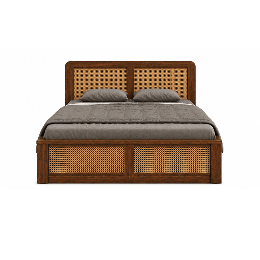 Kontour Sheesham Wood Platform Bed with Cane Headboard